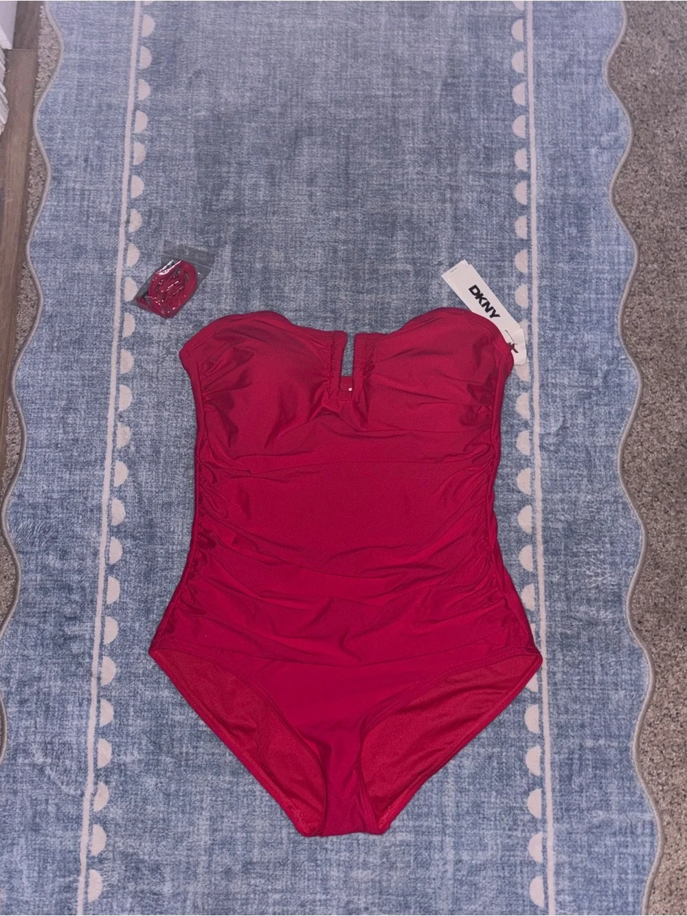 DKNY Strapless Ruched One-Piece Swimsuit in Fuchsia - Picture 7 of 7